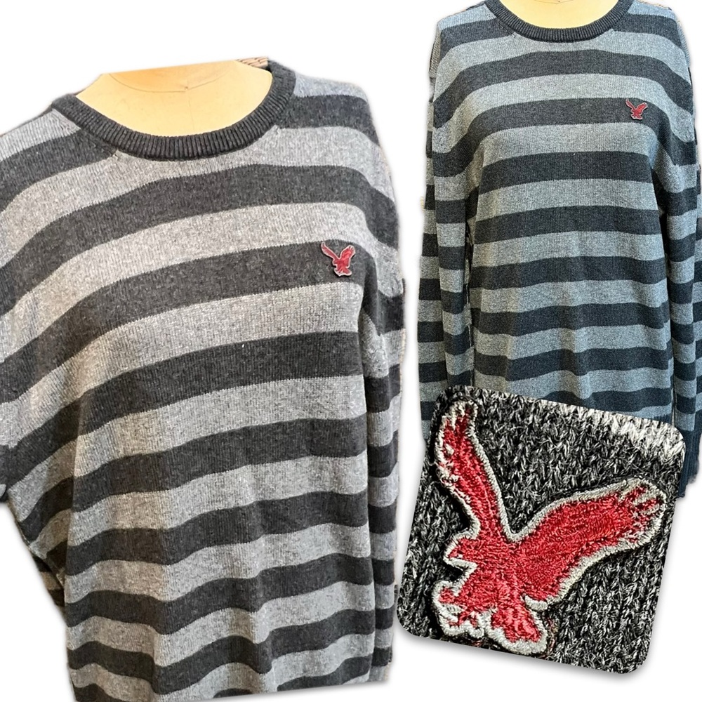 American Eagle Vintage Fit wool cotton knit sweater striped neutral mens preppy‎